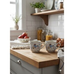 2 International Stoneware Heartland Coffee Mugs Rural Farm Pig Birds Japan Ducks